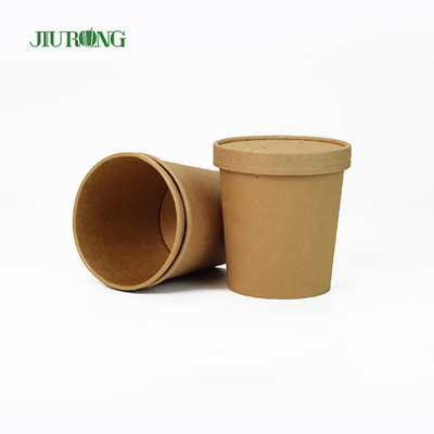 샐러드 Kraft 생물 분해성 종이 그릇 8oz 환경 친화적인 PLA 뚜껑