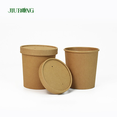 샐러드 Kraft 생물 분해성 종이 그릇 8oz 환경 친화적인 PLA 뚜껑